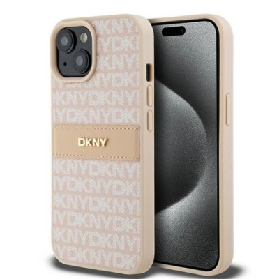 Husa iPhone 15 Plus - DKNY Leather Mono Stripe &amp;amp; Metal Logo (DKHCP15MPRTHSLP) - Pink foto