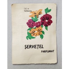 PLIC CU SERVETEL PARFUMAT IMPREGNAT CU APA DE COLONIE , IMPRIMAT CU MODEL FLORAL , PRODUS 1976