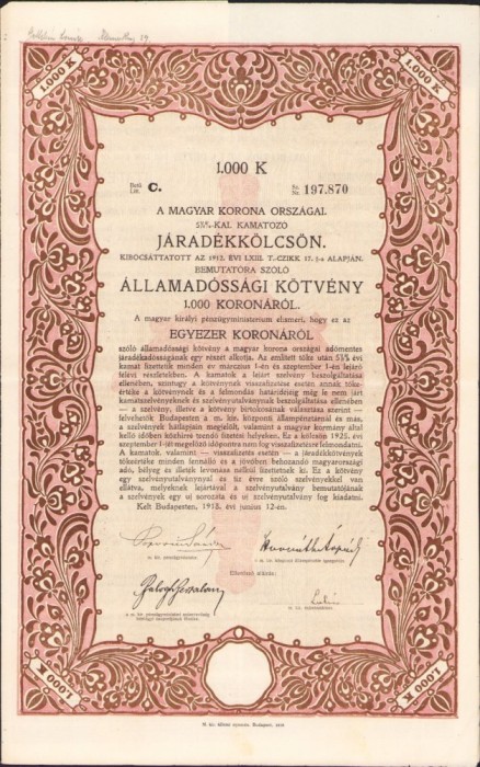 A647 Bon de stat austro-ungar la purtător, 1918