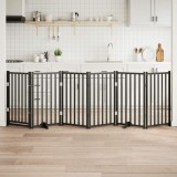 vidaXL Poartă c&acirc;ini pliabilă cu ușă, 6 panouri negru 300 cm, lemn brad