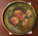 Cumpara ieftin GE - Tava veche mare pictata manual / don tabla subtire de fier / D: 32 cm 200 g / cu patina timpului &amp; urme si puncte de rugina, pe ambele parti