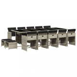 Cumpara ieftin Set mobilier de gradina cu perne 15 piese gri deschis poliratan