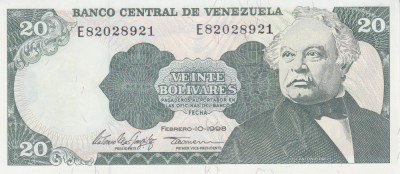 Bancnota Venezuela 20 Bolivares 1998 - P63f UNC foto