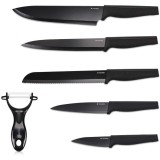 Set 5 cutite de bucatarie Navaris din otel inxoidabil, 1 cutit de curatat din ceramica, Negru, 48366.06.02