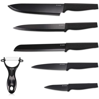 Set 5 cutite de bucatarie Navaris din otel inxoidabil, 1 cutit de curatat din ceramica, Negru, 48366.06.02 foto