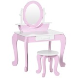 ZONEKIZ Set de Toaletă Machiaj, Măsuță de Machiaj cu Oglinzi și Taburet pentru Copii, V&acirc;rsta 3-6 Ani, 65,5x46x93 cm, Roz | Aosom Romania