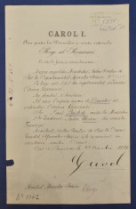 Brevet, &amp;quot; COROANA ROMANIEI&amp;quot; , Semnat Carol I al Romaniei si D. A. Sturdza, 1884 foto