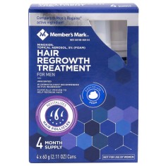 Set Spuma, Member&amp;#039;s Mark, Minoxidil 5%, Tratament Impotriva Caderii Parului, pentru Barbati, fara Parfum, 4x 60ml