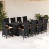 vidaXL Set mobilier de exterior cu perne, 11 piese, negru, poliratan