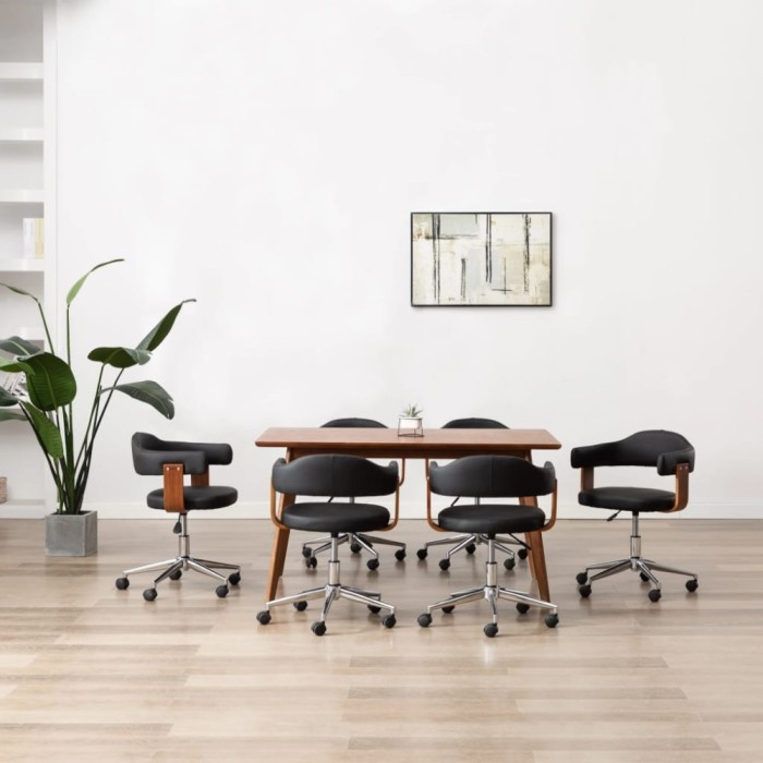 Scaune pivotante, 6 buc. negru, lemn curbat &amp; piele ecologică