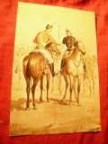 Ilustrata - Pictura Sava Hentia - Intalnirea - tematica militara , cai