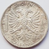 Cumpara ieftin 661 Albania 5 lek 1939 Vittorio Emanuele III (Italian occupation) km 33 argint, Europa