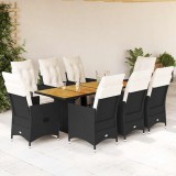 Gossi set mobilier de gradina cu perne, 9 piese, negru, poliratan