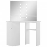 Masa pentru machiaj de colt cu lumini LED, alb GartenMobel Dekor, vidaXL