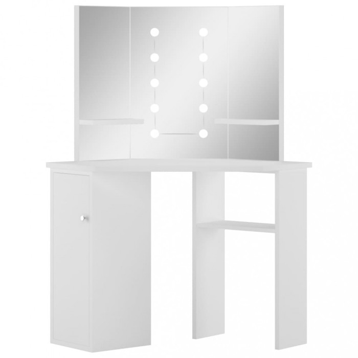 Masa pentru machiaj de colt cu lumini LED, alb
