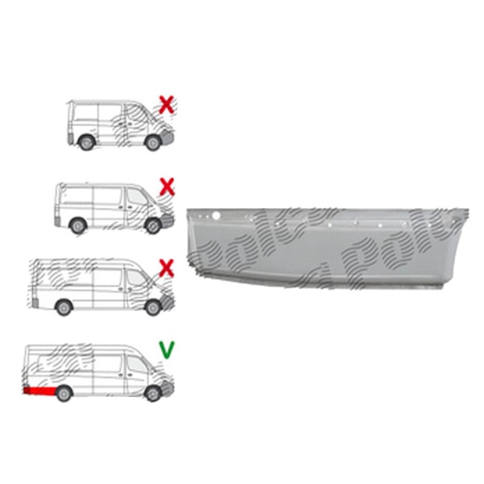 Segment aripa spate MERCEDES SPRINTER, 02.2018- model EXTRA LUNG, partea Dreapta, otel galvanizat; in spatele rotii; sub ornament lateral; Lungime 13