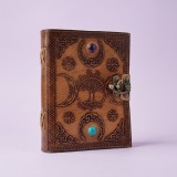 Agenda Jurnal maro din piele naturala cu inchidere metalica si pagini vintage zimtate - Copacul vietii semiluna