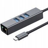 Adaptor Retea Co2&trade; Usb-C Ethernet Gigabit 1000 Mbps, 3X Usb 3.0, Plug&amp;amp;Play, Carcasa Aluminiu, Compatibil Windows Mac Linux, Gri Spatial