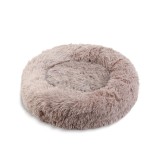 Pat pufos pentru pisici si caini, forma circulara, 70cm diametru, Maro