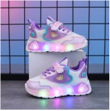 Adidasi sidefati cu luminite - Purple hearts (Marime Disponibila: Marimea 25)