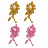 Cumpara ieftin Set 4 agrafe de par roz si aurii 5 x 2 cm, model floral metalizat, 2 roz + 2 aurii, accesorii decorative pentru par