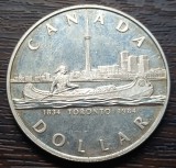 (A634) MONEDA DIN ARGINT CANADA - 1 DOLLAR 1984, 150 ANI TORONTO, CALITATE PROOF, America de Nord