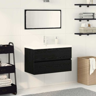 vidaXL Set de mobilier pentru baie Pe perete 3 pcs Stejar negru foto