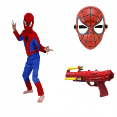 Set costum Spiderman Infinity pentru copii, L, 120 - 130 CM, 7 - 9 ani masca de plastic si pistol incluse foto