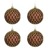 Set Globuri de Craciun Bordo cu Romburi Reliefate Mate și Glitter Auriu &Oslash;10cm -, CMCLASS