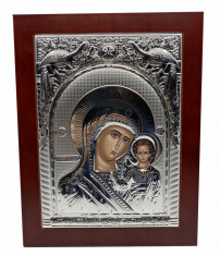 Icoana Mare Fecioara Maria cu Pruncul placata cu argint - Made in Grecia 40 x 30 cm foto
