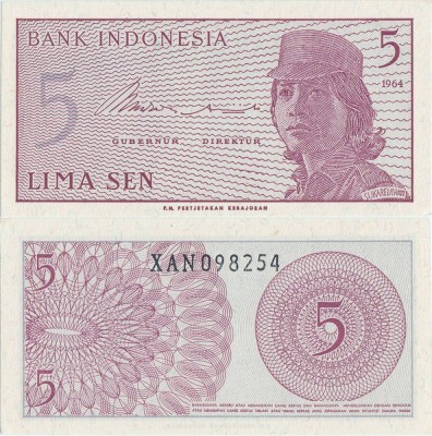 1964, 5 Sen (P-91r) - Indonezia - stare UNC foto