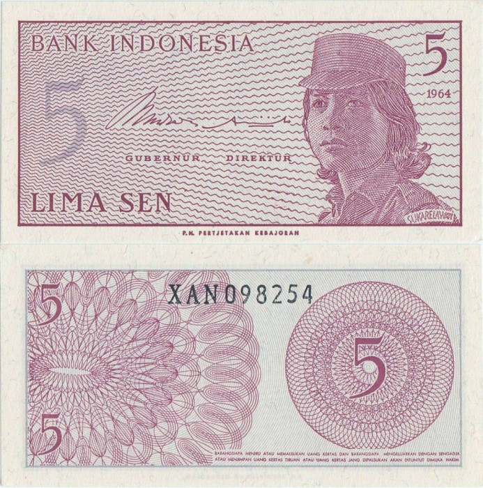 1964, 5 Sen (P-91r) - Indonezia - stare UNC