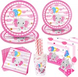 Set aniversar PHOGARY, hartie, roz, 55 piese