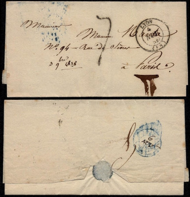 France 1838 Postal History Rare Stampless cover Lyon to Paris D.774 foto