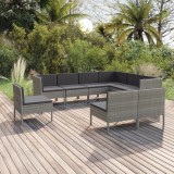 vidaXL Set mobilier de grădină cu perne, 9 piese, gri, poliratan 3094450