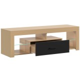 HOMCOM Comodă TV 140 cm, mobilier pentru televizor p&acirc;nă la 165,1 cm cu rafturi din sticlă reglabile, sertar și compartimente deschise, stejar | Aosom