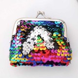 Portofel de monede retro cu clips si paiete stralucitoare 9x9 cm diverse culori