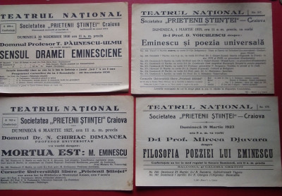 4 Afișe Conferințe despre Eminescu - 1923,1925,1927,1930 foto