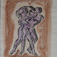 Lucrare semnata Marcel Guguianu, tehnică mixtă pe hartie, 50x38 cm