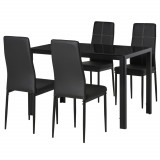 Cumpara ieftin Homcom Set Masa de Luat Masa cu 4 Scaune Tapitate, Design Modern pentru Sala de Mese, Metal Sticlă PU, Negru | Aosom Romania