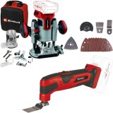 Einhell TP-RO 18 Set Li BL + TC-MG 18 Li PXC - Masina de frezat fara acumulatori si incarcator Li-Ion 18 V - Ah 6 8 mm + Multicutter accesorii