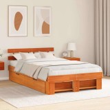 VidaXL Cadru de Pat cu Sertare - Ceară Maro - 140 x 190 cm - Lemn Masiv de Pin