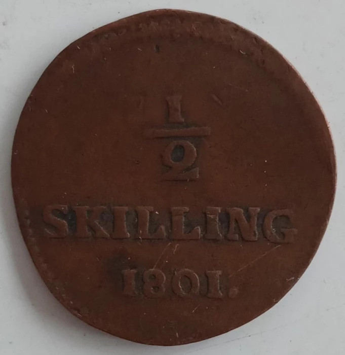 Moneda Suedia - 1/2 Skilling Riksgalds 1801