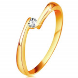 Inel din aur galben 14K - diamant transparent &icirc;ntre capetele &icirc;nguste ale brațelor - Marime inel: 49