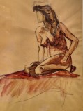 Studiu nud feminin acuarelă pe h&acirc;rtie &ndash; lucrare originală vintage, artă decorativă unicat