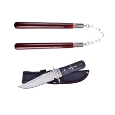 Set Cutit de vanatoare ,Tang Hunter , 28 cm si Nunceag maro , 31 cm , DEPOX&reg; , teaca inclusa