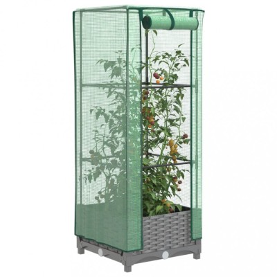 vidaXL Strat &amp;icirc;nălțat cu husă de seră, aspect ratan, 40x40x123 cm 4015851 foto