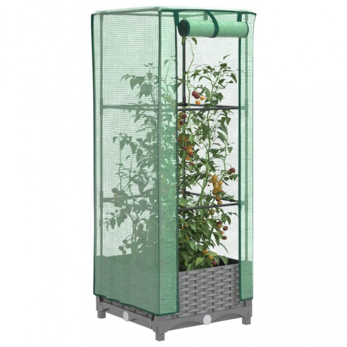 vidaXL Strat &icirc;nălțat cu husă de seră, aspect ratan, 40x40x123 cm 4015851