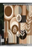 Perdea de duș din țesătură cu model Monstera boho abstract de la mijlocul secolului, cu c&acirc;rlige &ndash; maro &icirc;nchis, maro pal 175x200 cm