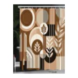 Perdea de duș din țesătură cu model Monstera boho abstract de la mijlocul secolului, cu c&acirc;rlige &ndash; maro &icirc;nchis, maro pal 175x200 cm